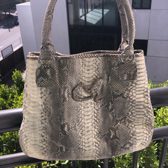 CLARA KASAVINA GOLD GREY GONZALEZ PYTHON SATCHEL BAG - Picture 1 of 13